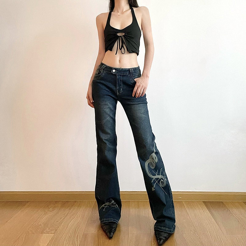 Y2K Vintage Pattern Bootcut Jeans | Trendy Fashion for Women