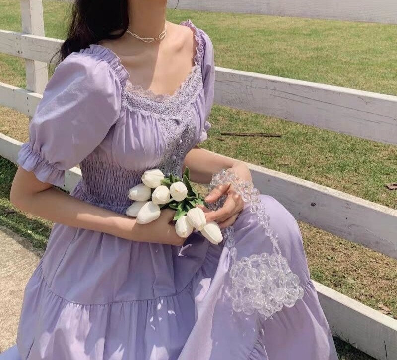 Y2K Vintage Purple Long Dress Women's Summer Fairy Wear