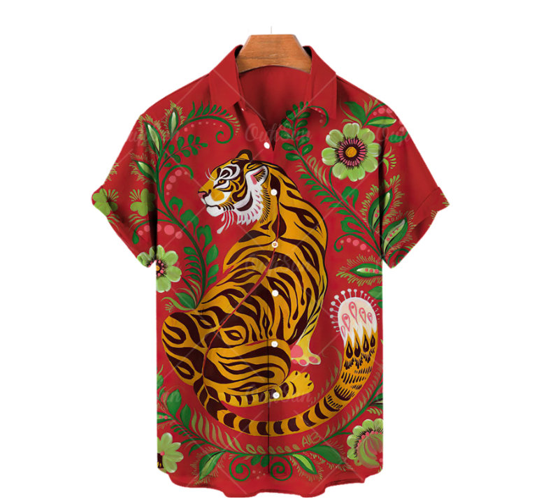 Y2K Vintage Tiger Print Hawaiian Men's Summer Shirt