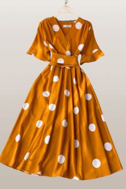 Y2K Vintage V Neck Bandage Dress - Big Dot Print