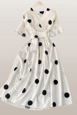 Y2K Vintage V Neck Bandage Dress - Big Dot Print