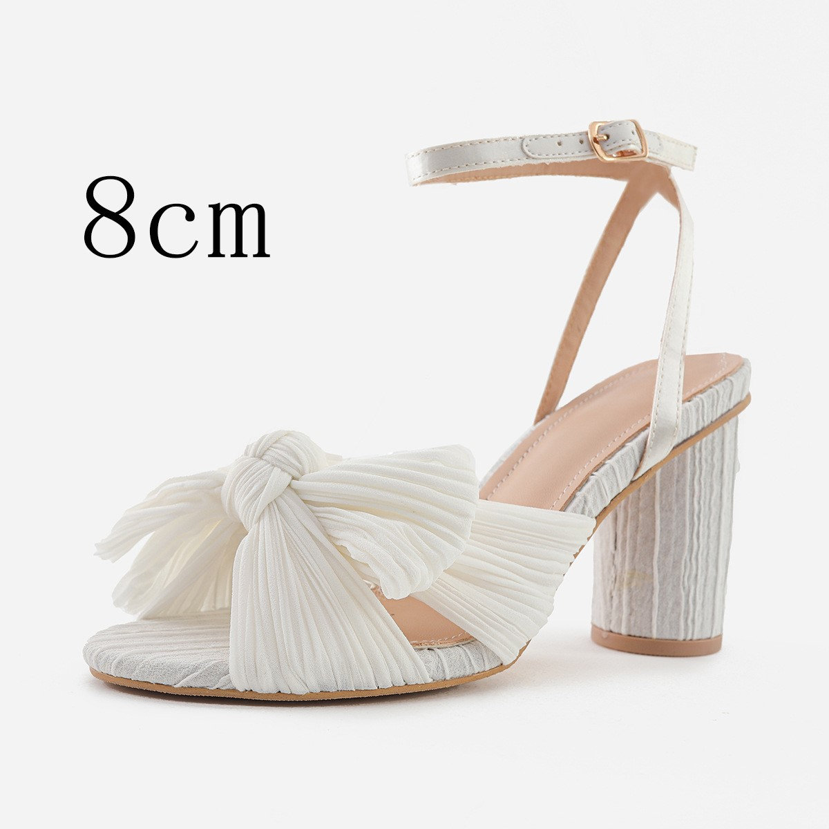 Y2K White Bridal Block Heel Sandals with Lace Bows