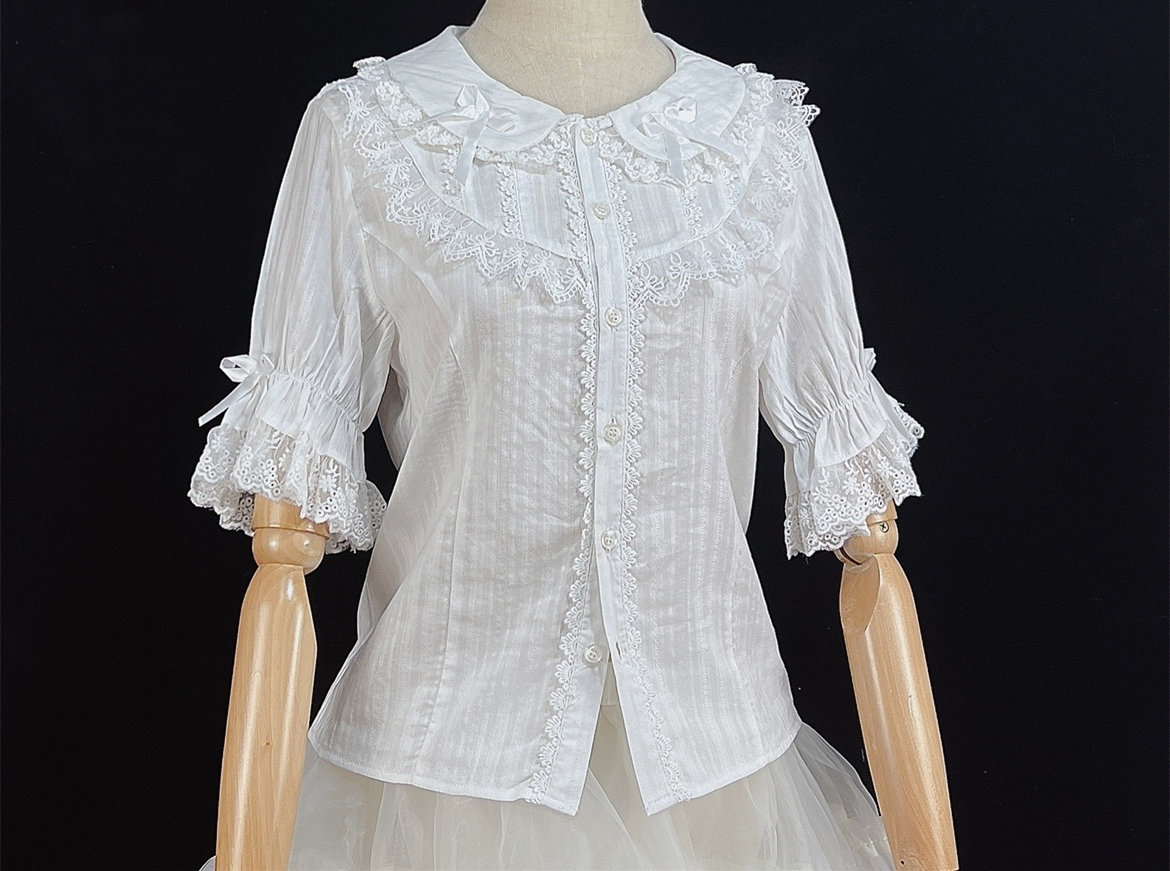 Y2K White Cotton Lolita Lace Blouse | Kawaii Summer Shirt