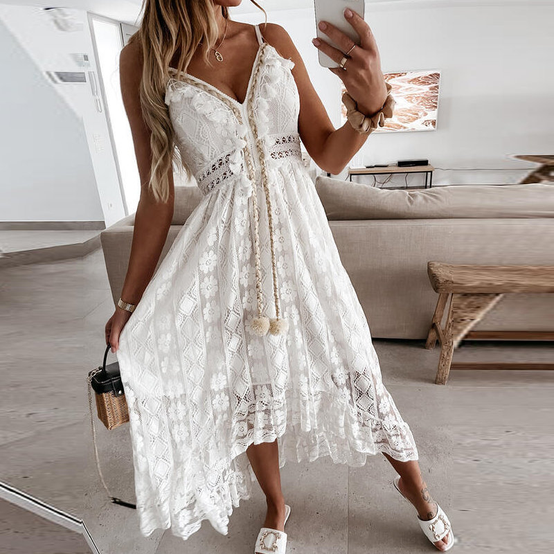 Y2K White Lace Boho Dress | Sleeveless Cute Fashion for Women