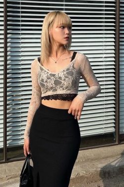 Y2K White Lace Crop Top - Hollow Out Summer Grunge Korean Tee