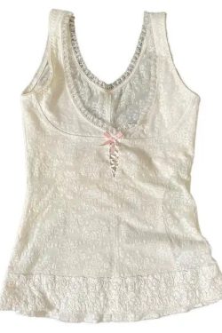 Y2K White Lace Fairy Coquette Top Vest Fashion