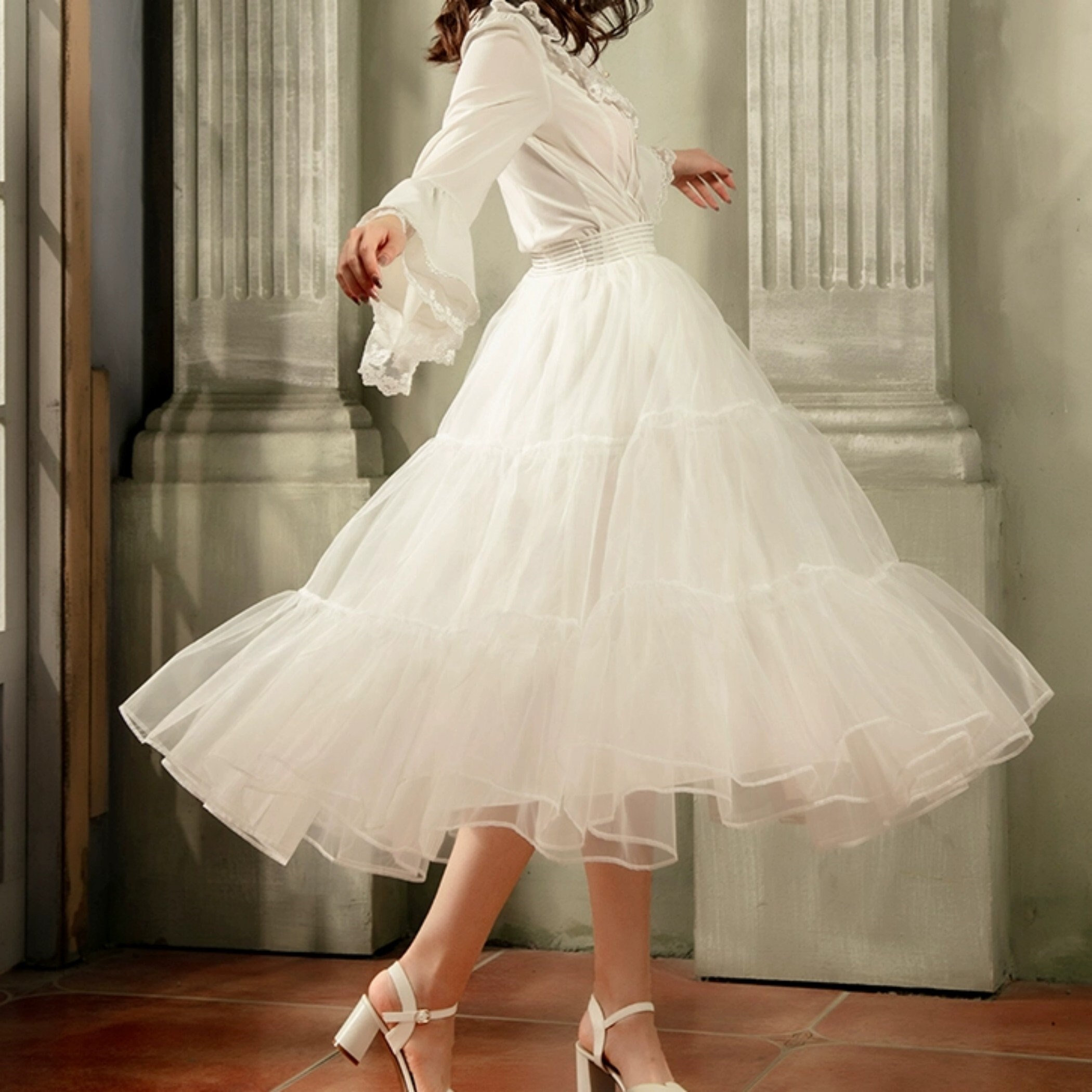 Y2K White Lace Petticoat - Soft Tulle Bridesmaid Skirt