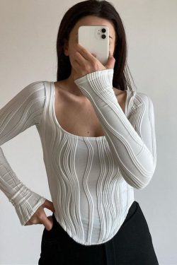 Y2K White Long Sleeve Cropped Top | Trendy Fashion for Y2K Clothing
