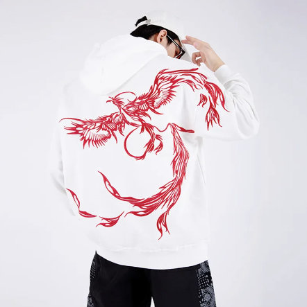 Y2K White Phoenix Embroidery Hoodie - Harajuku Style Streetwear