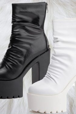 Y2K White Platform Ankle Boots | Vintage Heels