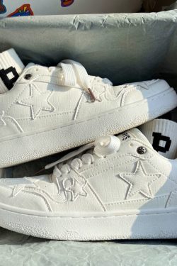 Y2K White Star Sneakers - Harajuku Kawaii Platform Shoes