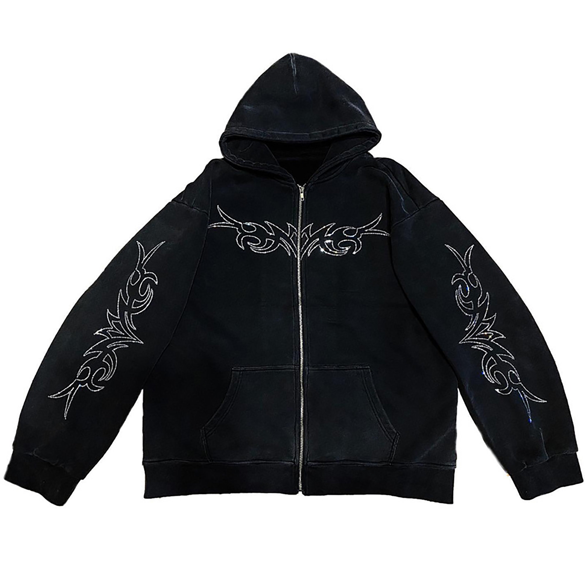 Y2K Wing Rhinestone Hoodies | Dark Gothic Zip Up Unisex Sweater