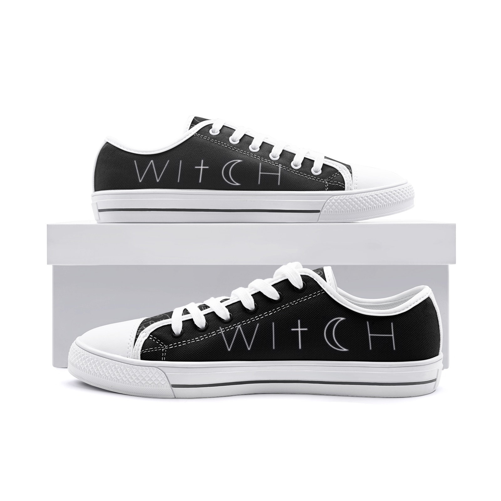 Y2K Witch Low Top Canvas Shoes - Sun Moon Stars Zodiac