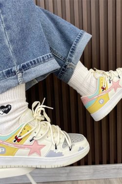 Y2K Women's Bape Star Platform Sneakers in White