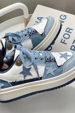 Y2K Women's Blue Star Denim Platform Sneakers
