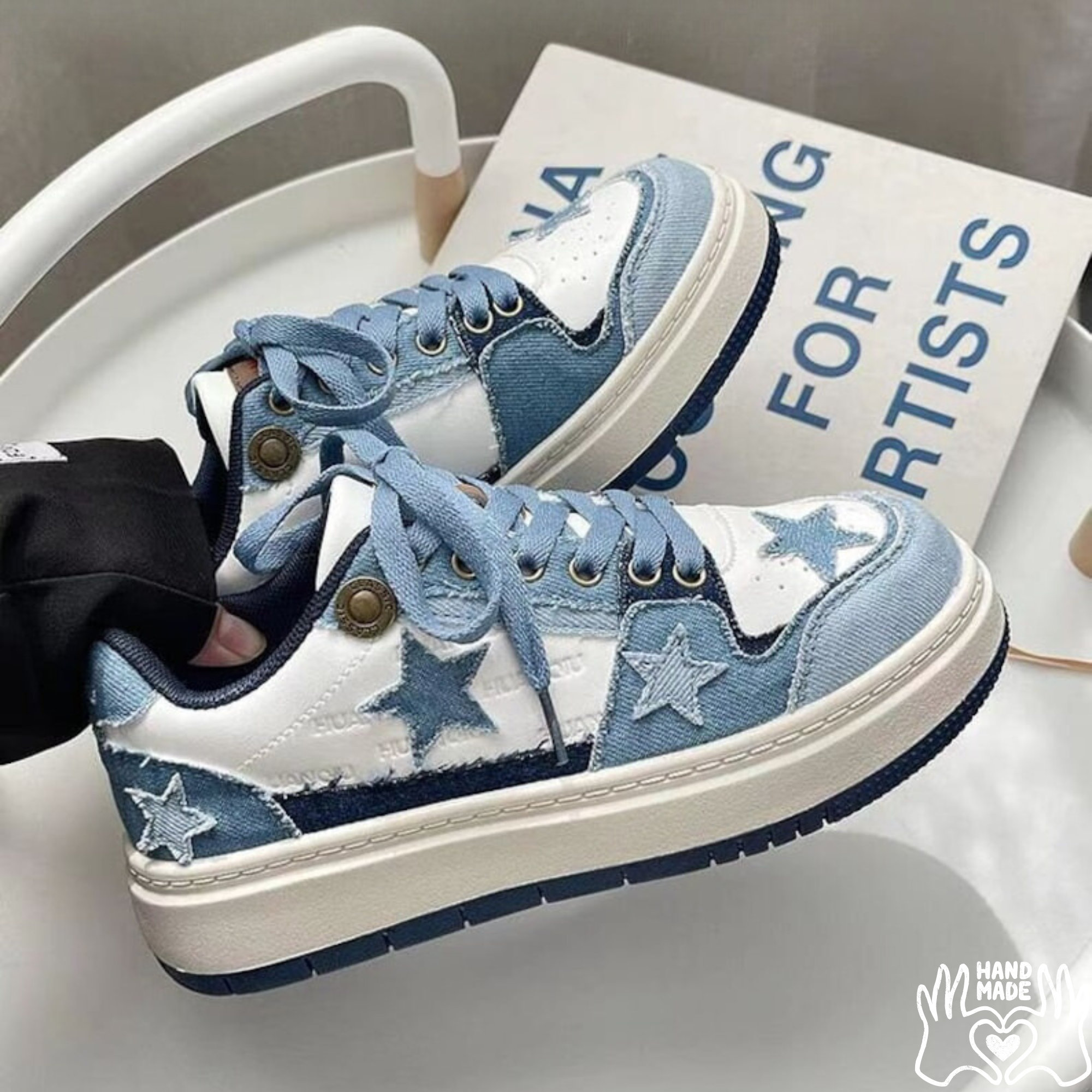 Y2K Women's Blue Star Denim Platform Sneakers