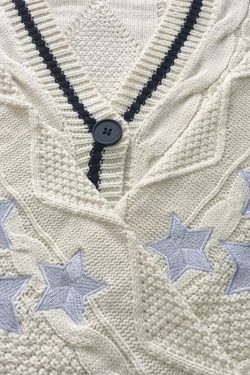 Y2K Women's Embroidered Cardigan Sweatshirt - Beige