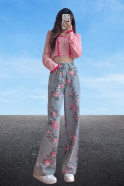 Y2K Women's Floral Flare Jeans - Retro Fashion Trend