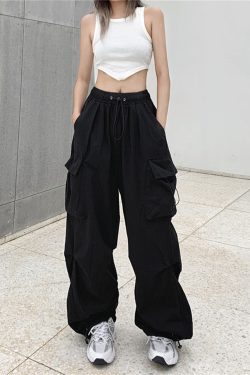 Y2K Women's Korean Streetwear Baggy Pants with Drawstring