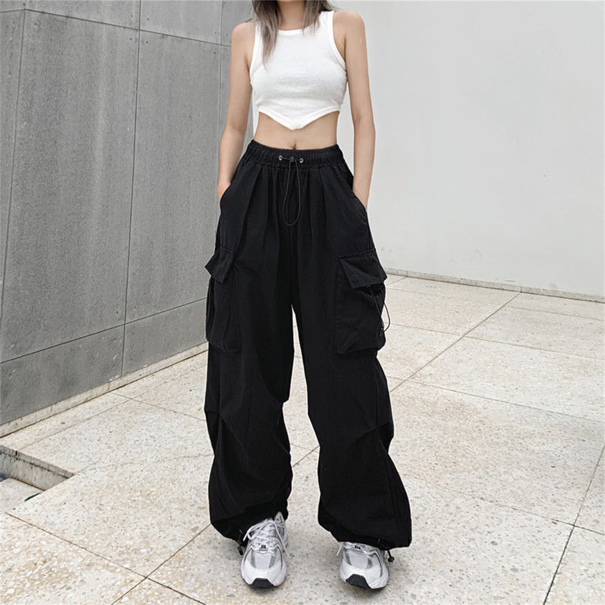 Y2K Women's Korean Streetwear Baggy Pants with Drawstring