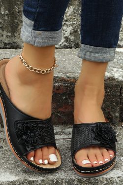 Y2K Women's Leather Wedge Sandals Summer Platform Slippers