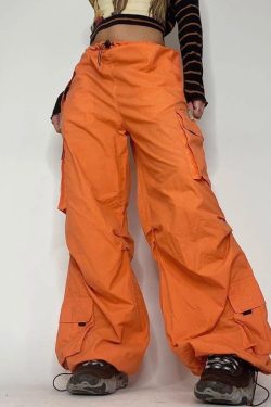 Y2K Women's Orange Cargo Pants - Harajuku Style