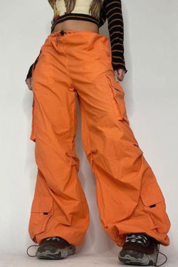 Y2K Women's Orange Cargo Pants - Harajuku Style