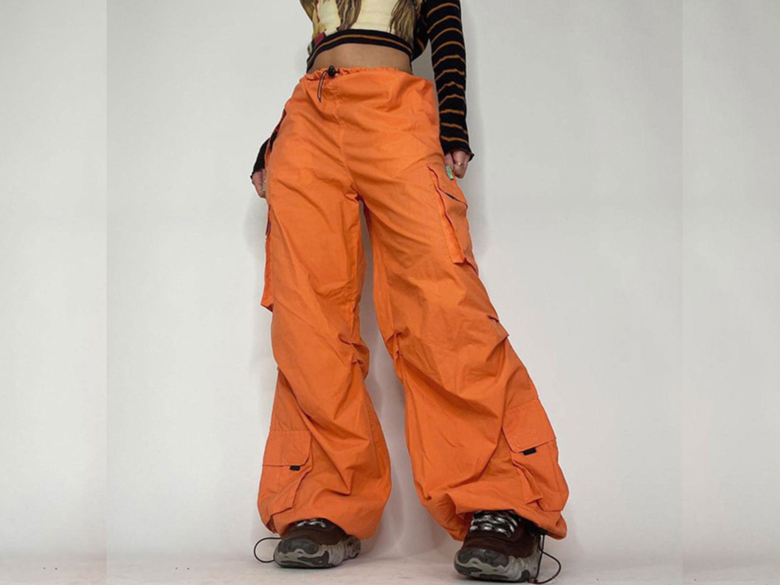 Y2K Women's Orange Cargo Pants - Harajuku Style