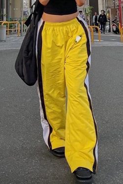 Y2K Women's OverSized Yellow Track Pants Windbreaker