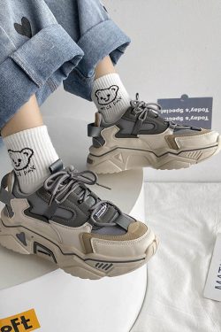Y2K Women's Patchwork Platform Sneakers Breathable Mesh