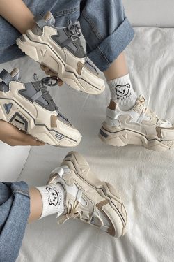 Y2K Women's Patchwork Platform Sneakers Breathable Mesh