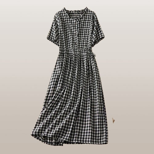 Y2K Women's Plaid Midi Dress with Pockets for Spring/Summer