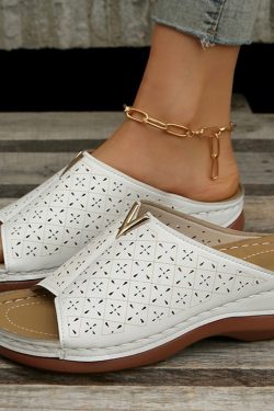 Y2K Women's Platform Slippers - Metal Decoration Wedge Sandals