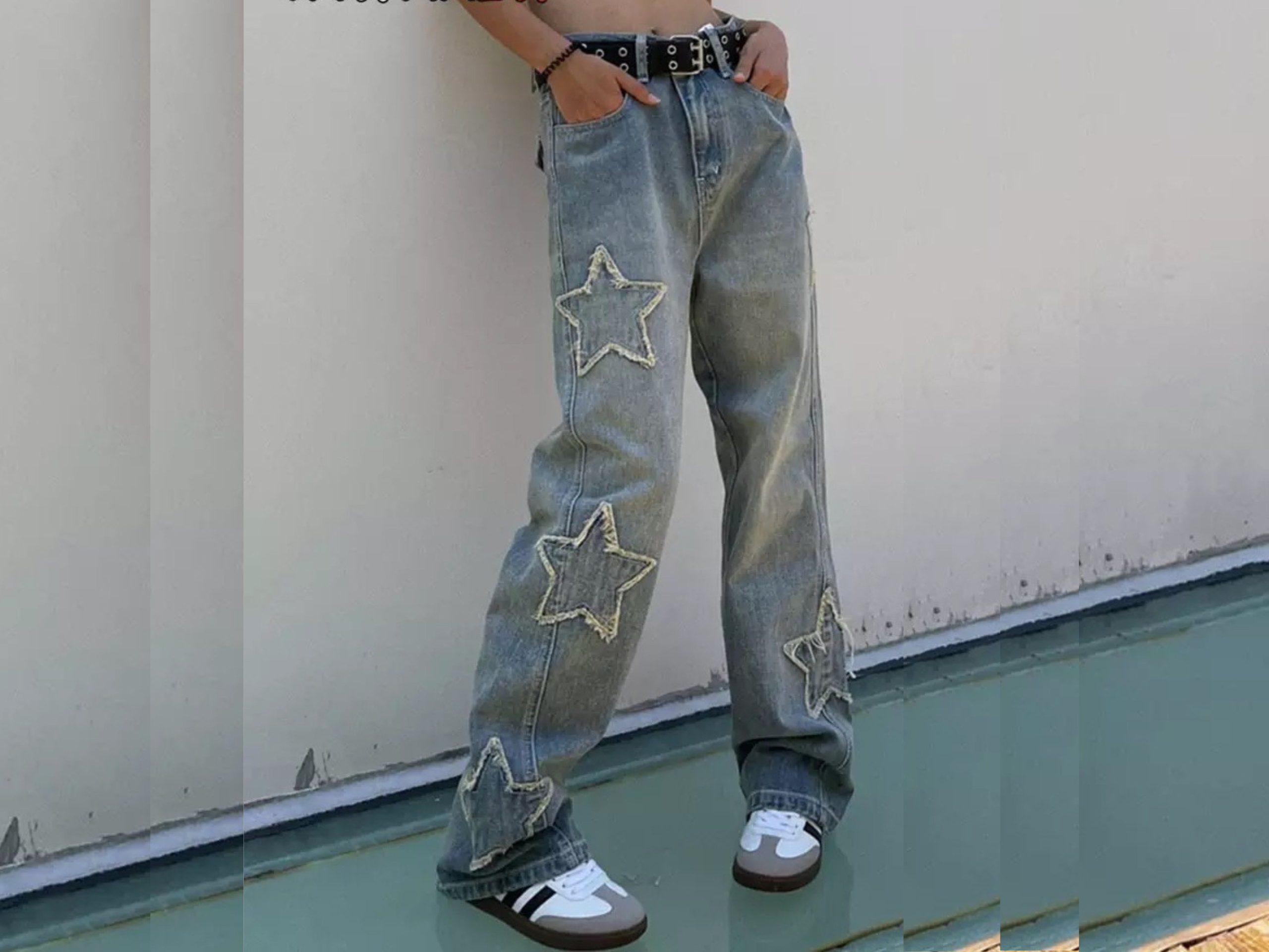 Y2K Women's Star Patchwork Low Rise Denim Cargo Jeans