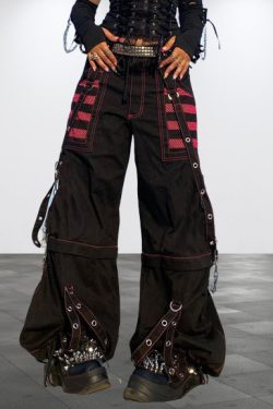 Y2K Women's Wide Leg Patchwork Cargo Pants Streetwear