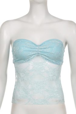Y2K Womens Streetwear Tube Top, Lace Mesh Strapless Top