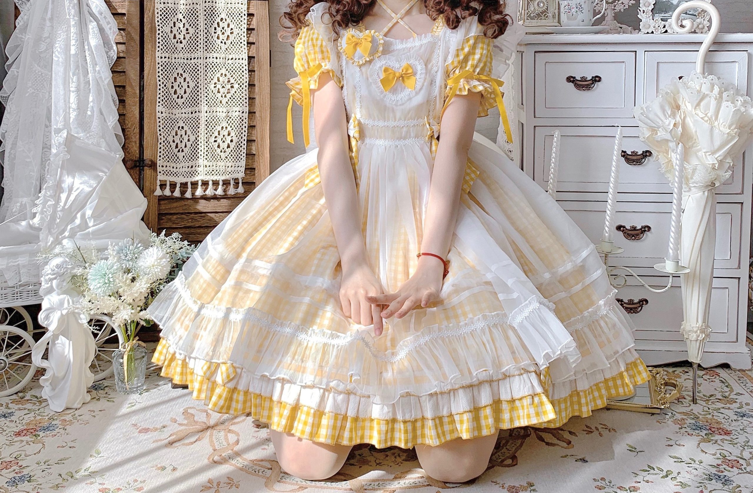 Y2K Yellow JSK Lolita Suspender Dress for Women