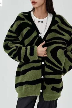 Y2K Zebra Print Vintage Knitted Cardigan Sweater