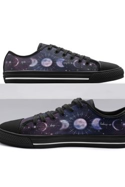 Y2K Zodiac Sun Moon Stars Wicca Canvas Low Top Shoes