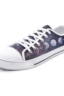 Y2K Zodiac Sun Moon Stars Wicca Canvas Low Top Shoes