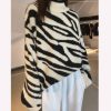 Zebra Print OverSized Sweater - Women's Autumn Winter Knitted Top