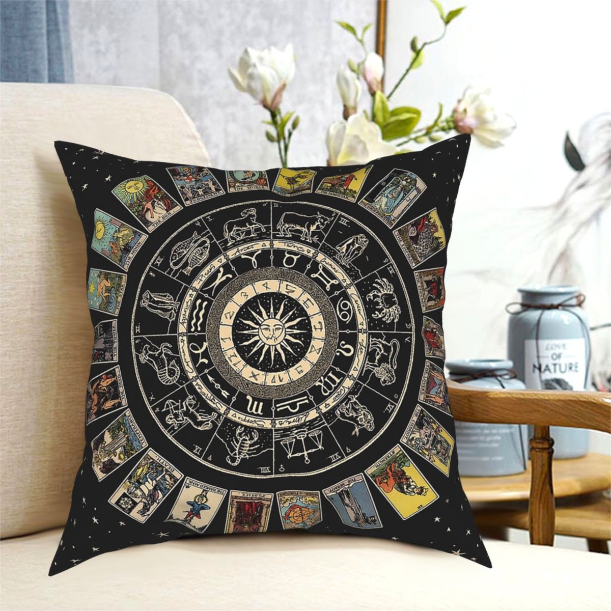 Zodiac Tarot Cushion Cover - Sun Moon Stars Couch Pillow